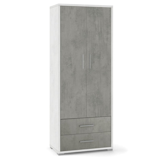 Multipurpose wardrobe with two doors and two drawers White Cement 71x41x h182 cm