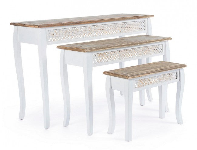 Set 3 consolle bianco in legno stile classico