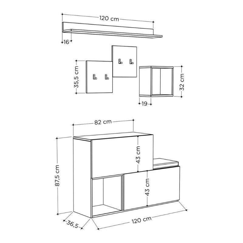 Mobile ingresso scarpiera bianco vintage Holdon  120x36,5x87,5