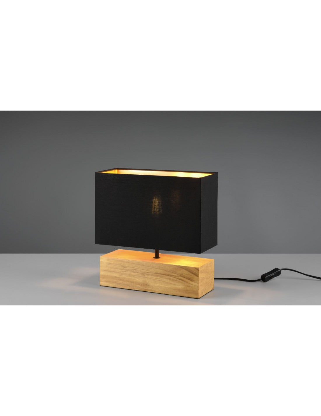 Lume Tavolo Rettangolo Woody Legno Naturale Paralume Nero Trio Lighting