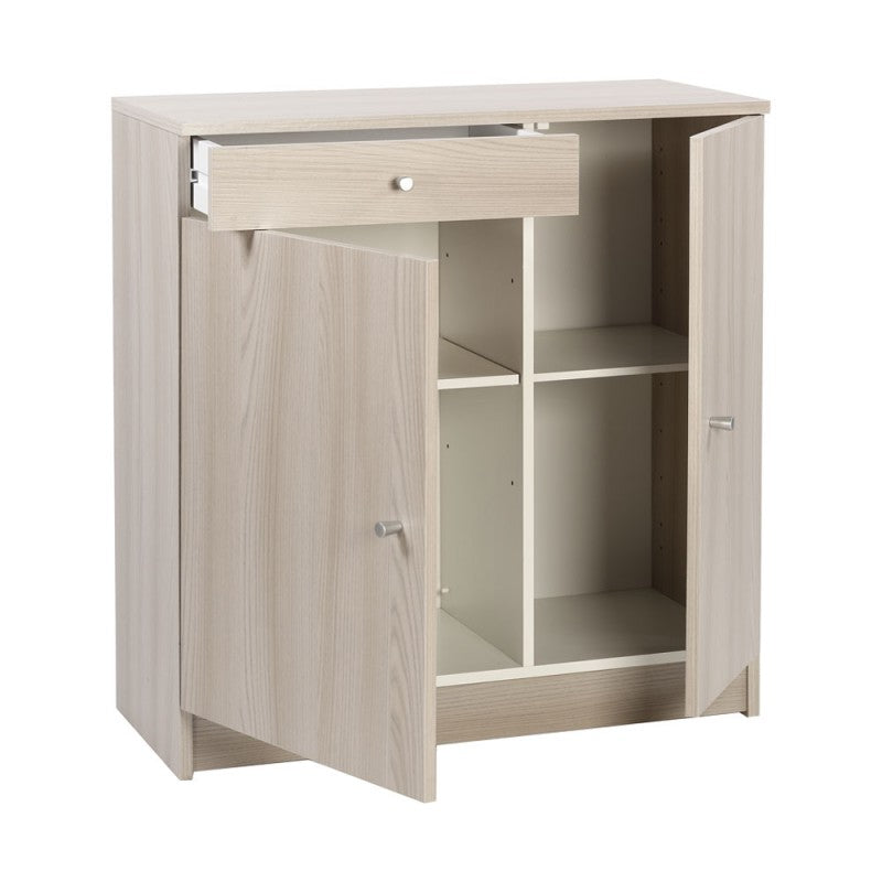 Low multipurpose wardrobe with two doors and one drawer Light Elm 77x34x h80 cm