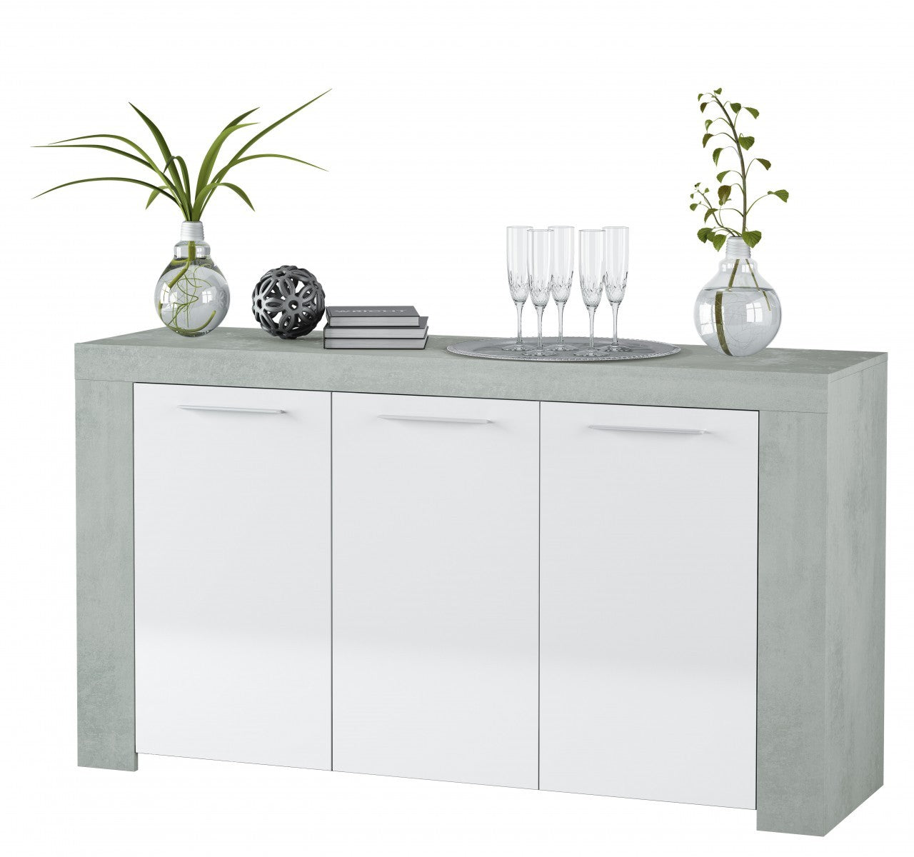 Credenza 3 Ante Cm. 42 x 144 x 80 bianco grigio