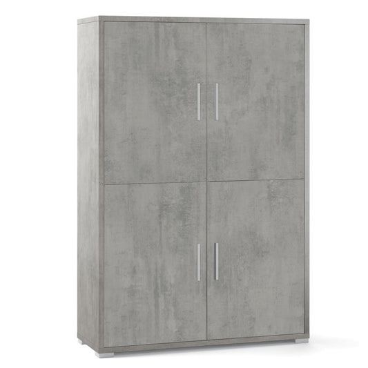 Four-door sideboard with four shelves in Beton Cemento wood 108x41x h161 cm