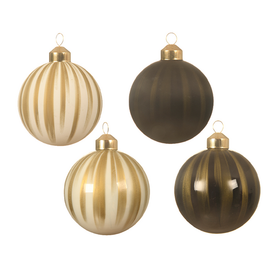 Palline di Natale assortite con decoro verticale oro - marrone Ø8 cm