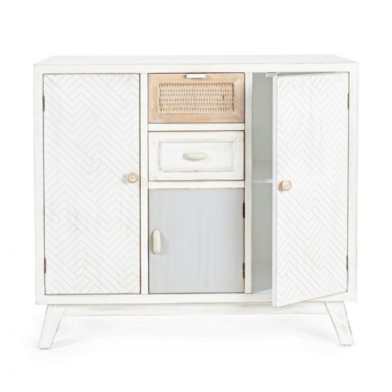 Credenza tre ante due cassetti in legno Bianco CLOTILDE 87x36x h80 cm