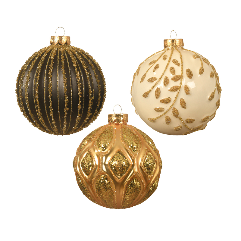 Palline di natale assortite nero-oro - bianco-oro - oro-oro Ø10 cm