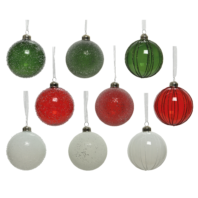 Pallina di natale assortite verde - bianco Ø8 cm