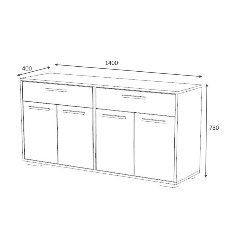 Madia multiuso quattro ante due cassetti Bianco Grigio TRUVA 140x40x h78 cm