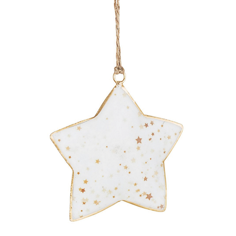 Pendaglio Stella bianco decorato con stelle oro H10cm