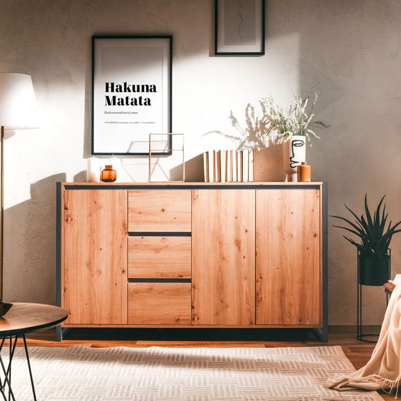 Credenza madia moderna quercia con cassetti stile urban cm 160 x40 x 88 h