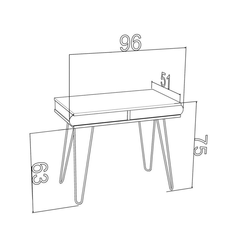 Scrivania Ilia piedi in metallo bianco e piano rovere 96x51x75 HMT190642