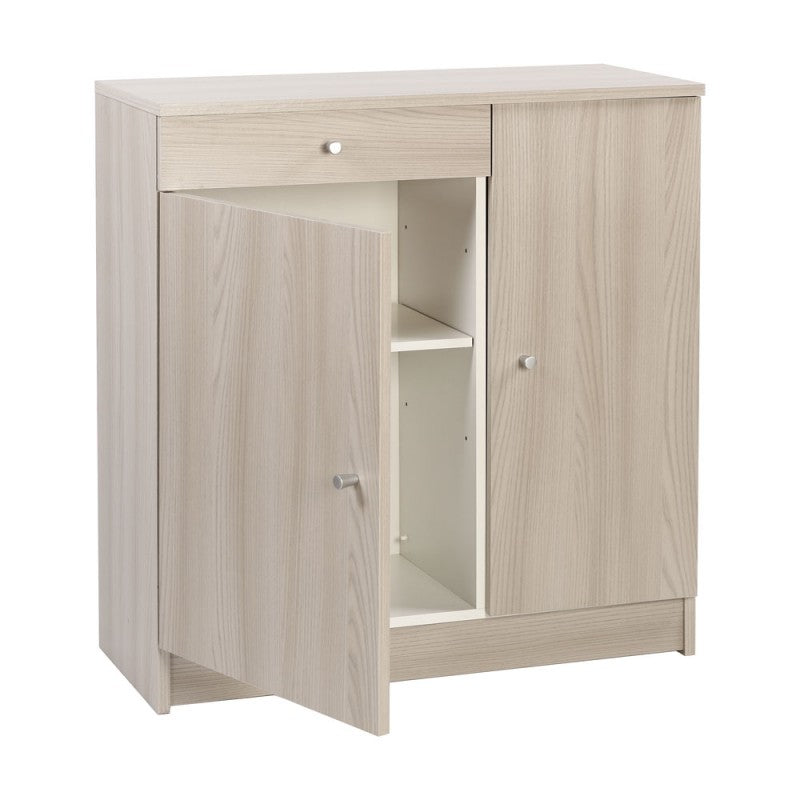 Low multipurpose wardrobe with two doors and one drawer Light Elm 77x34x h80 cm