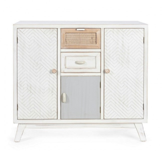 Credenza tre ante due cassetti in legno Bianco CLOTILDE 87x36x h80 cm