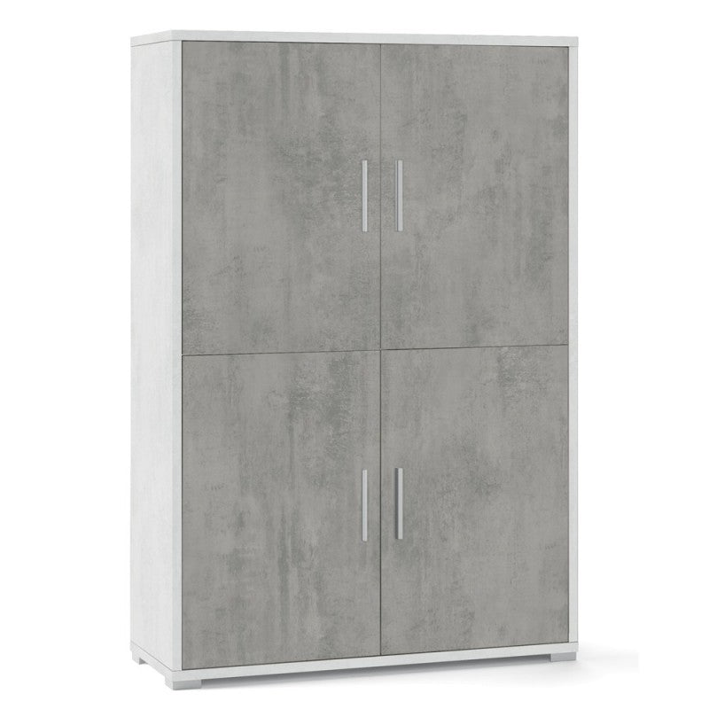 Four-door sideboard with four shelves in Cement White wood 108x41x h161 cm