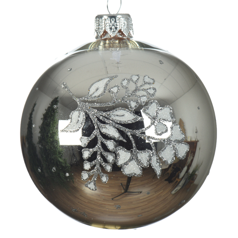 Pallina di natale Bauble argento con fiore Ø8 cm