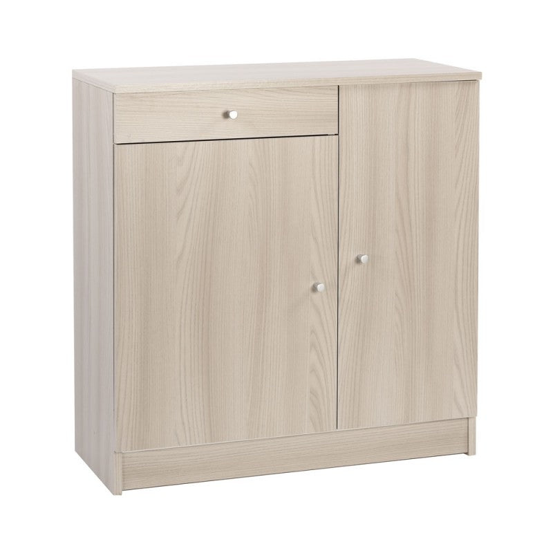 Low multipurpose wardrobe with two doors and one drawer Light Elm 77x34x h80 cm