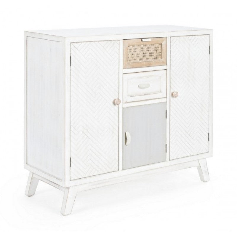 Credenza tre ante due cassetti in legno Bianco CLOTILDE 87x36x h80 cm