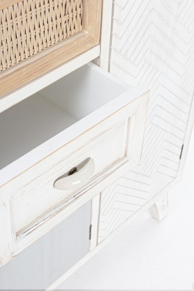 Credenza tre ante due cassetti in legno Bianco CLOTILDE 87x36x h80 cm