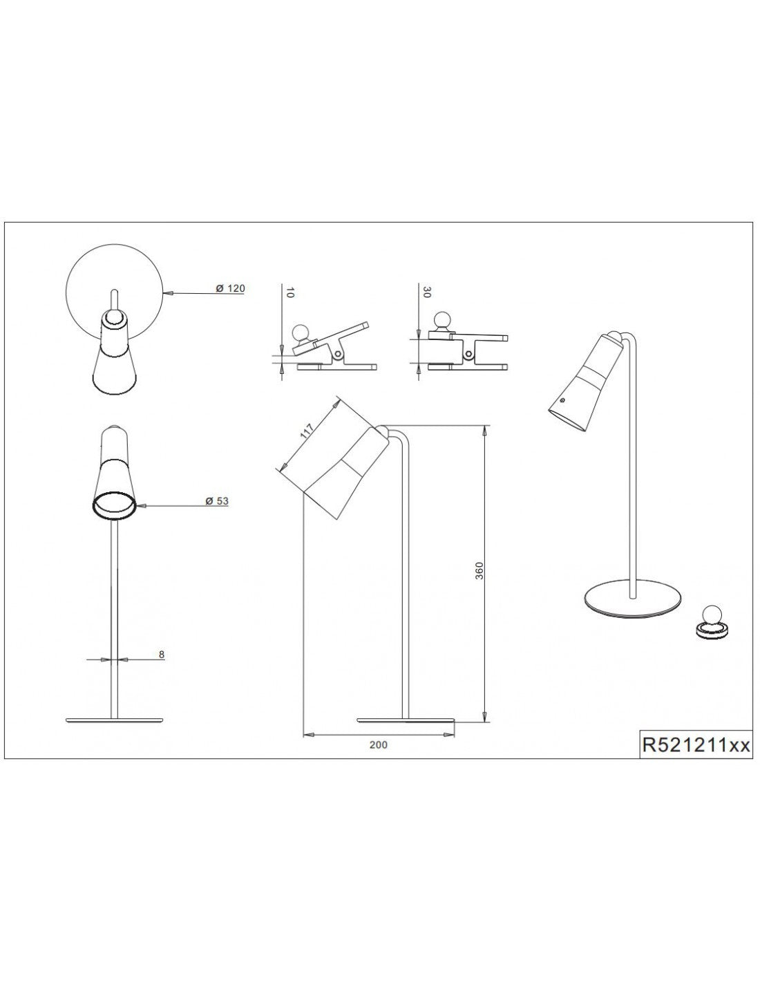 Lampada Scrivania Maxi Nero Componibile Led Touch Dimmer Con Batteria Trio Lighting