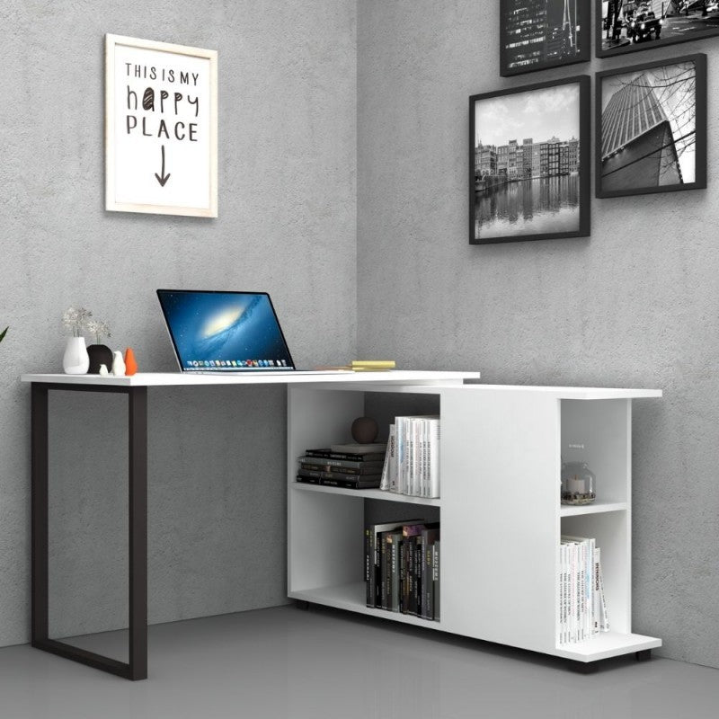 Scrivania con libreria reversibile Bianco OSLO 120x60x h74 cm