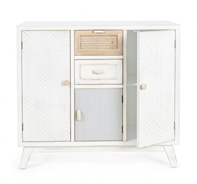 Credenza tre ante due cassetti in legno Bianco CLOTILDE 87x36x h80 cm