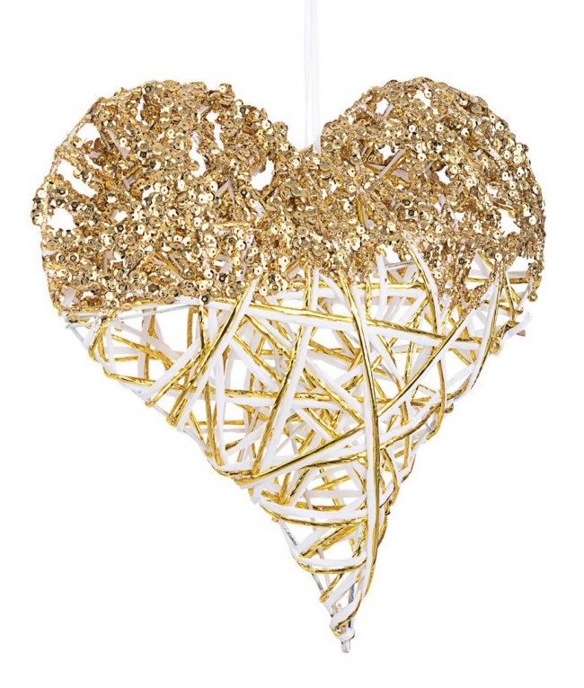 12x Pendaglio Cuore Glittery Bia