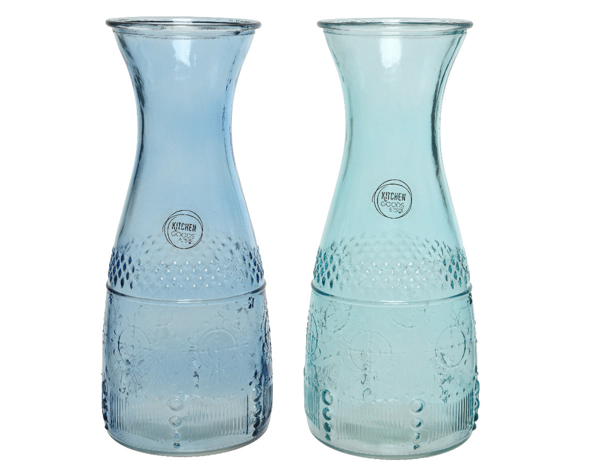 Caraffa acqua in vetro con rilievo 2 colori assortiti