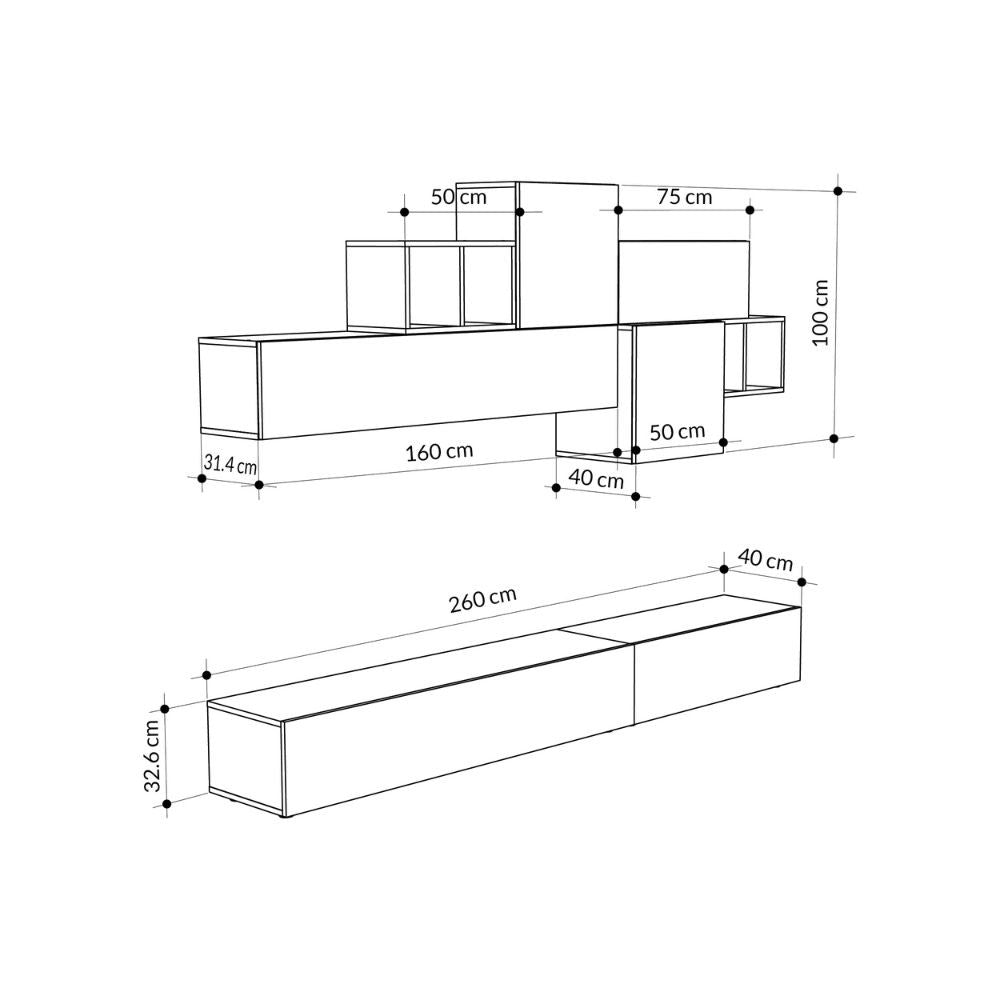 Parete attrezzata Tromen 260 cm. bianco retrò grey MTV234472